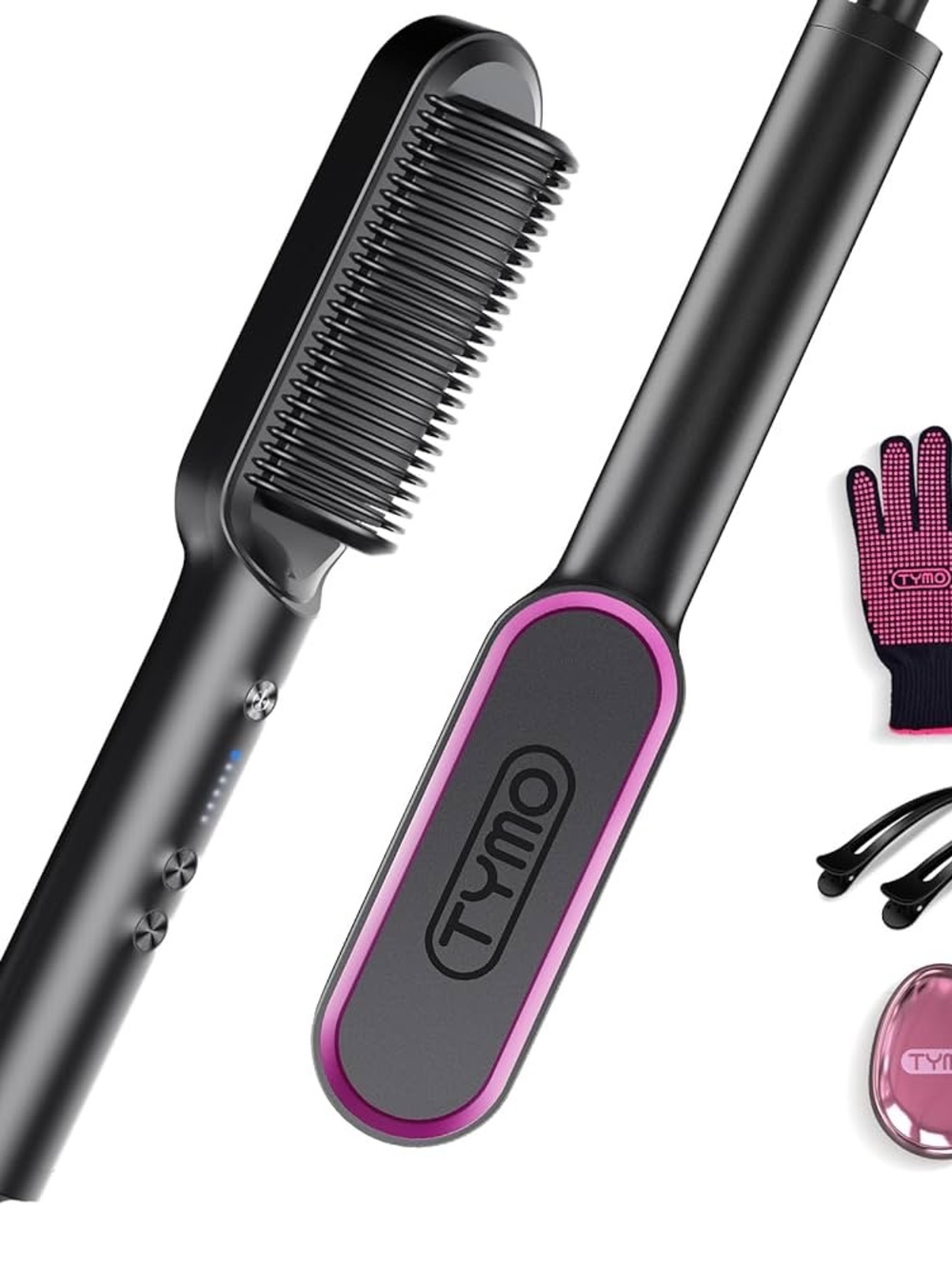 TYMO Black and Pink Straightening Brush for Women